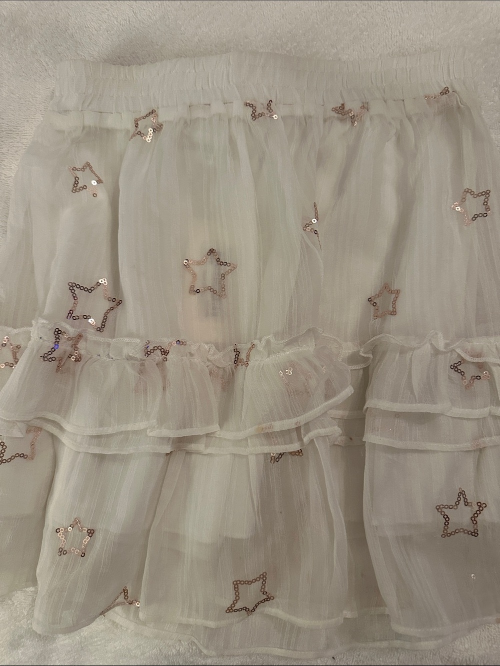Pants Store White Tiered A-Line Skirt with Rose Gold Star Sequins